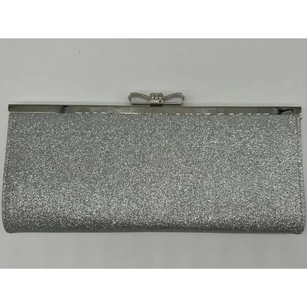 I.N.C. Carolyn Sliver Glitter Clutch Purse Women's Bag